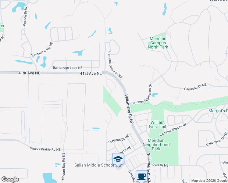 map of restaurants, bars, coffee shops, grocery stores, and more near 3952 Campus Willows Loop Northeast in Lacey