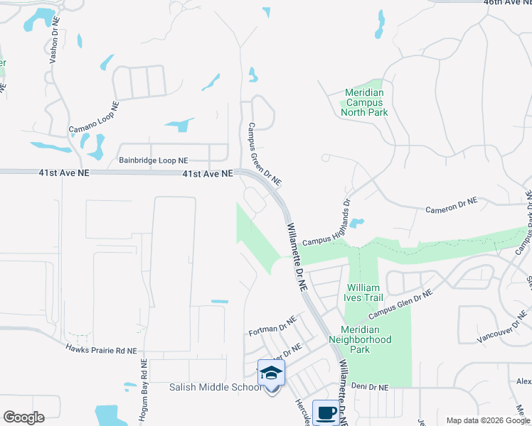 map of restaurants, bars, coffee shops, grocery stores, and more near 3932 Campus Willows Loop Northeast in Lacey