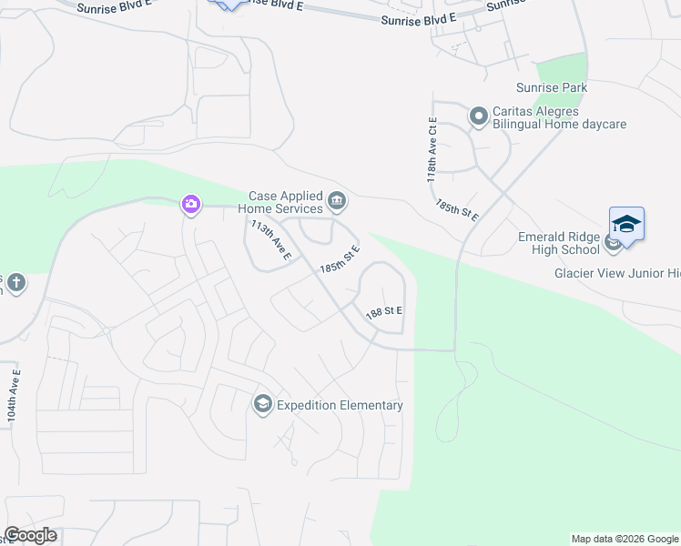 map of restaurants, bars, coffee shops, grocery stores, and more near 11424 186th Street East in Puyallup