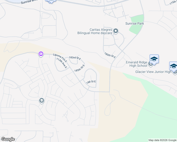 map of restaurants, bars, coffee shops, grocery stores, and more near 11523 185th Street Court East in Puyallup
