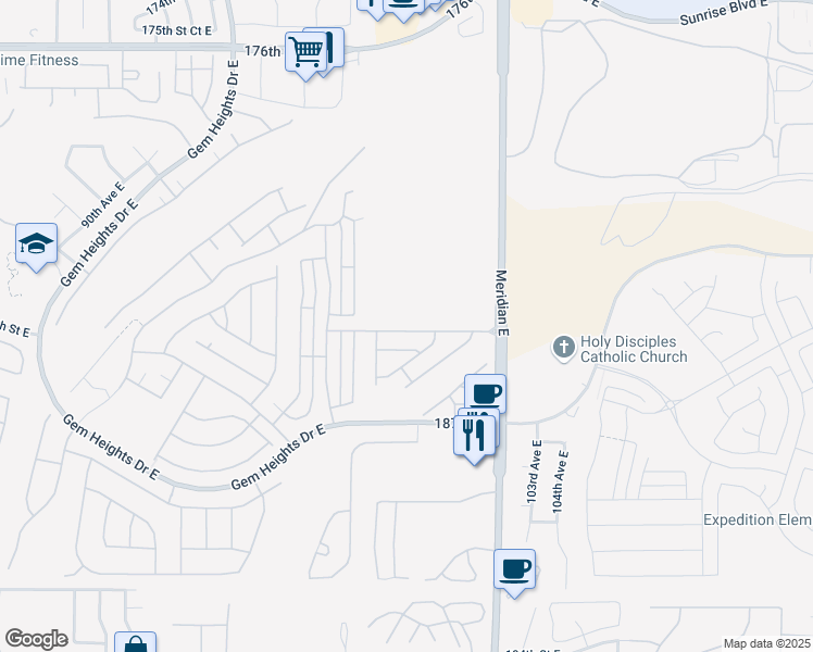 map of restaurants, bars, coffee shops, grocery stores, and more near 9903 184th Street East in Puyallup