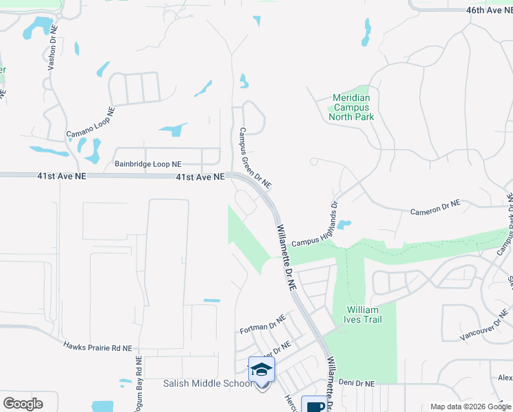 map of restaurants, bars, coffee shops, grocery stores, and more near 4036 Campus Green Drive Northeast in Lacey