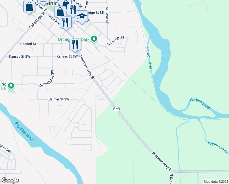 map of restaurants, bars, coffee shops, grocery stores, and more near 836 Harman Way South in Orting