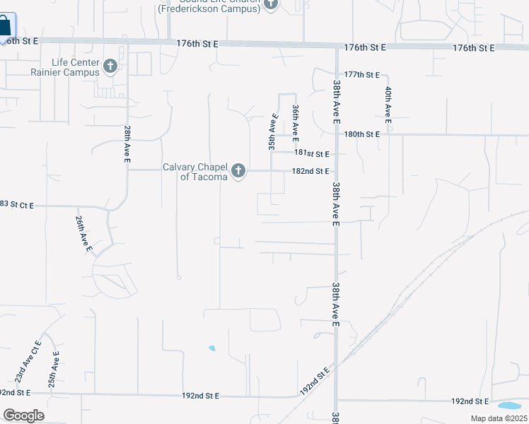 map of restaurants, bars, coffee shops, grocery stores, and more near 3502 182nd Street East in Tacoma