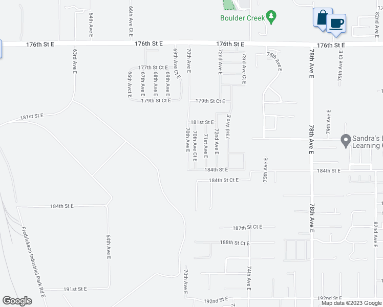 map of restaurants, bars, coffee shops, grocery stores, and more near 18304 70th Avenue Court East in Puyallup