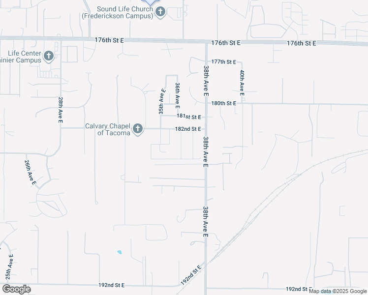 map of restaurants, bars, coffee shops, grocery stores, and more near 3614 182nd Street East in Tacoma