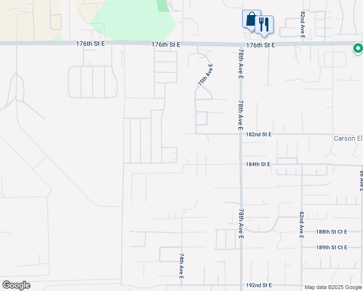 map of restaurants, bars, coffee shops, grocery stores, and more near 18301 73rd Avenue Court East in Puyallup