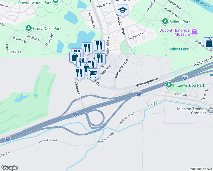 map of restaurants, bars, coffee shops, grocery stores, and more near 1430 Wilmington Drive in DuPont