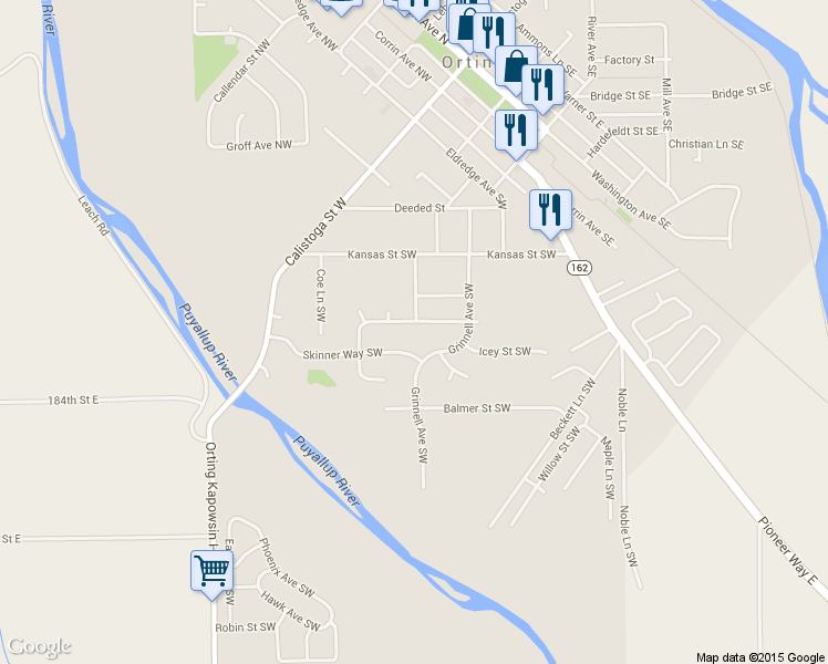 map of restaurants, bars, coffee shops, grocery stores, and more near 502 Belfair Street Southwest in Orting