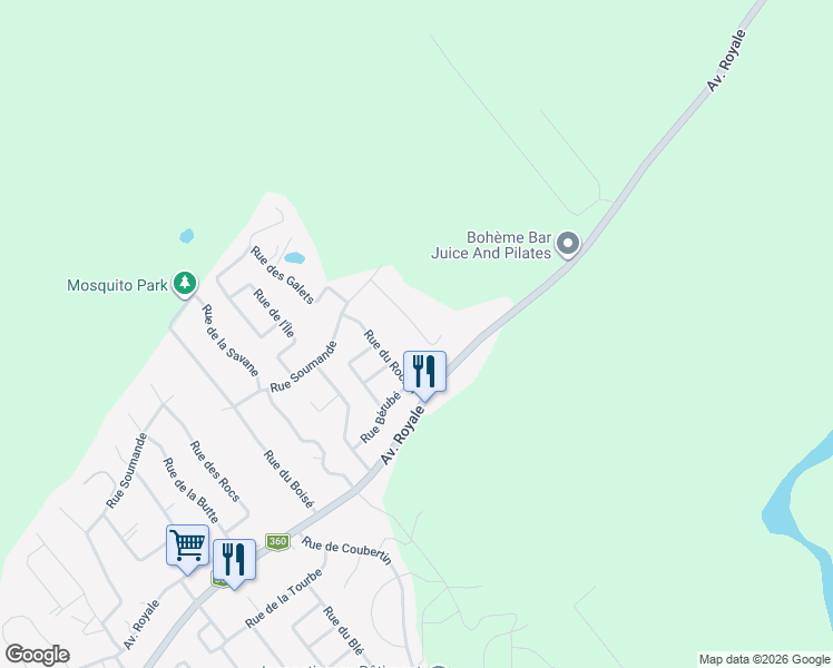map of restaurants, bars, coffee shops, grocery stores, and more near 45 Rue des Granites in Capitale-Nationale