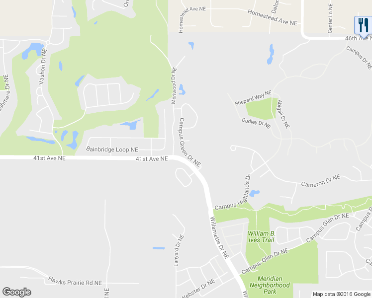 map of restaurants, bars, coffee shops, grocery stores, and more near 8601 Campus Green Court Northeast in Lacey
