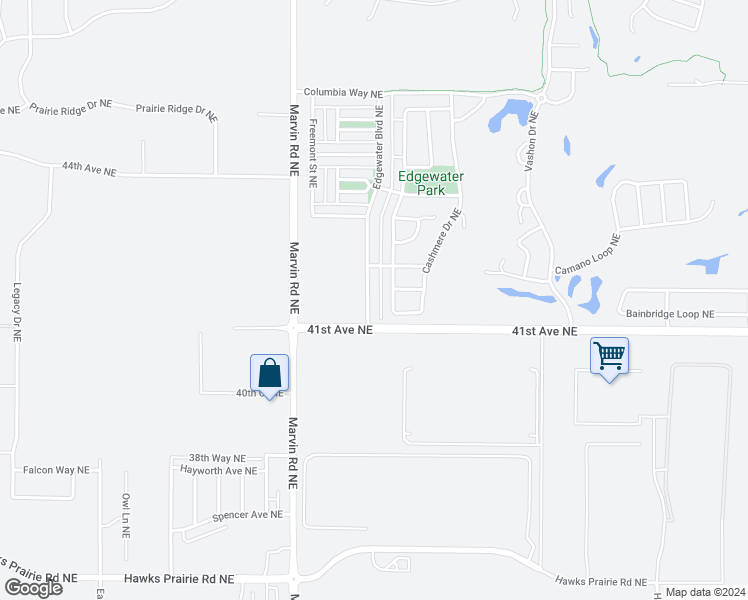 map of restaurants, bars, coffee shops, grocery stores, and more near 4132 Edgewater Boulevard Northeast in Lacey