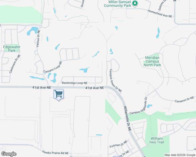 map of restaurants, bars, coffee shops, grocery stores, and more near 8449 Bainbridge Loop Northeast in Lacey