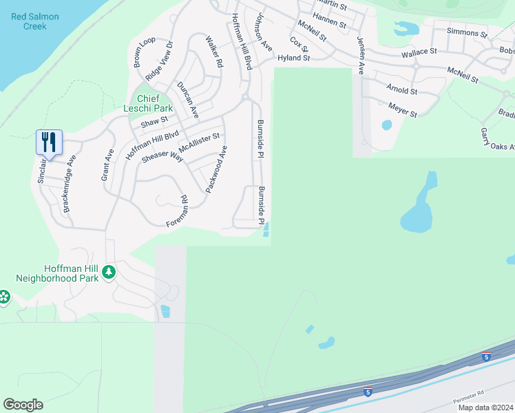 map of restaurants, bars, coffee shops, grocery stores, and more near 1315 Burnside Place in DuPont