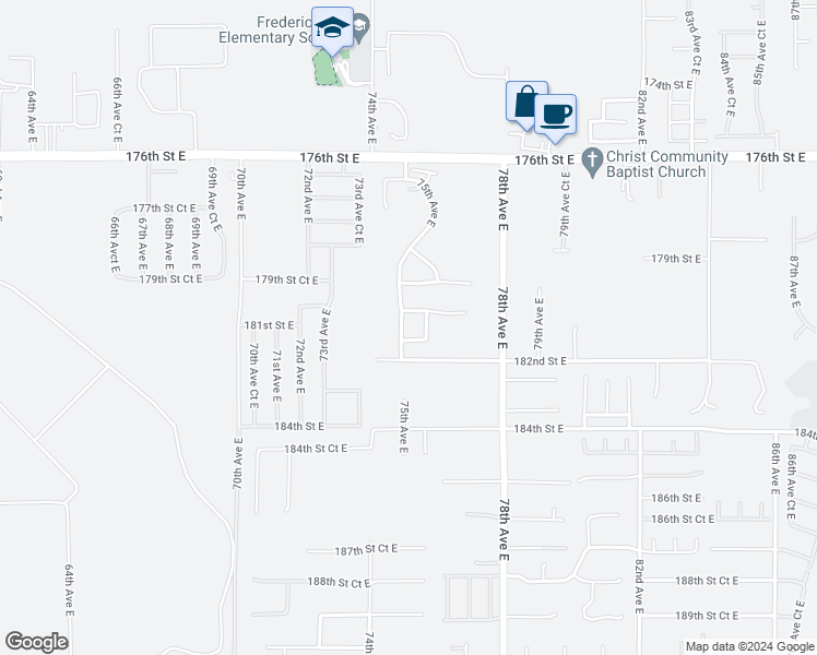 map of restaurants, bars, coffee shops, grocery stores, and more near 18119 75th Avenue East in Puyallup