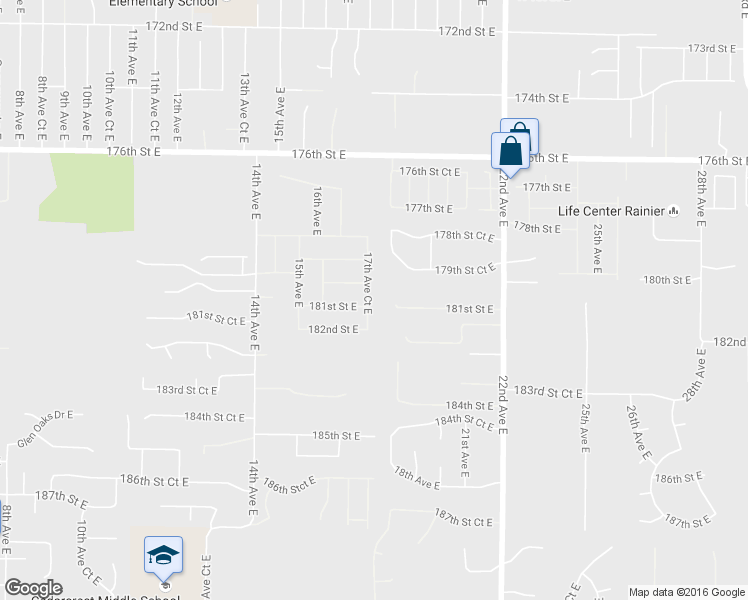 map of restaurants, bars, coffee shops, grocery stores, and more near 18025 17th Avenue Court East in Spanaway