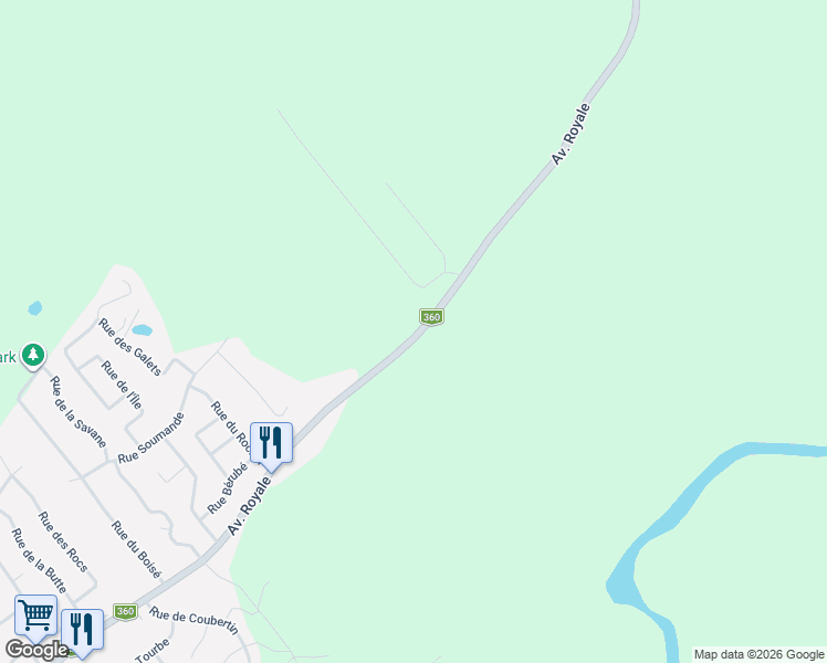 map of restaurants, bars, coffee shops, grocery stores, and more near 2389 Avenue Royale in Saint-Ferréol-les-Neiges
