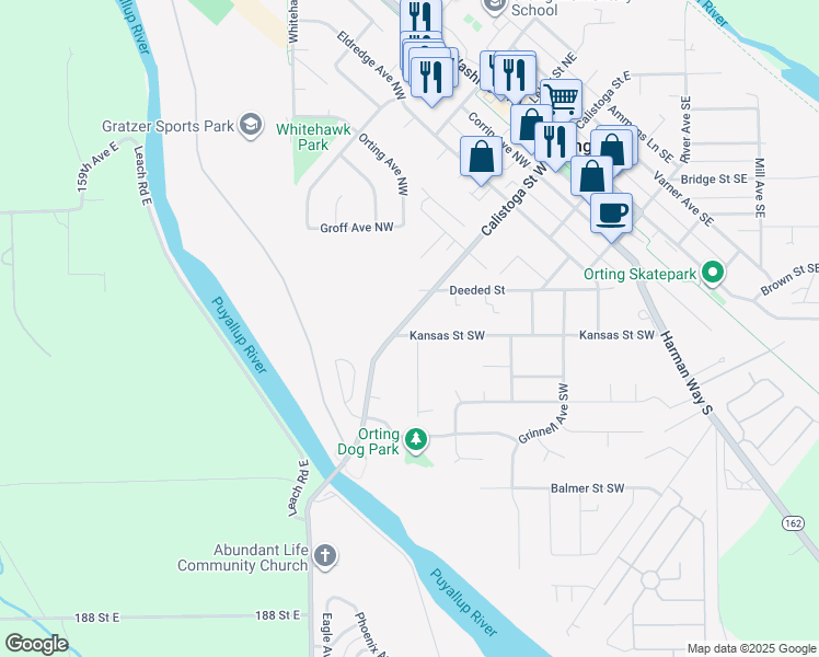 map of restaurants, bars, coffee shops, grocery stores, and more near 703 Kansas Street Southwest in Spanaway
