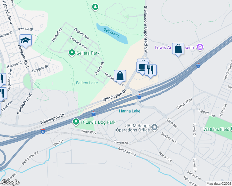 map of restaurants, bars, coffee shops, grocery stores, and more near 100 Wilmington Drive in DuPont