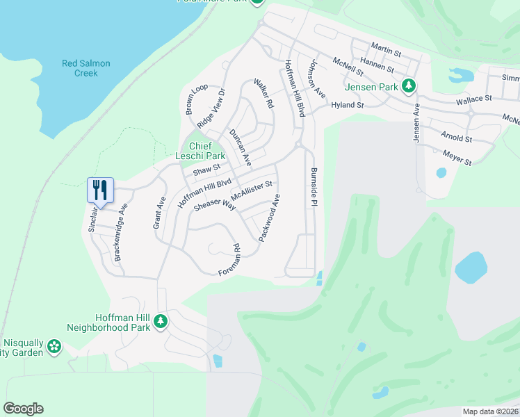map of restaurants, bars, coffee shops, grocery stores, and more near 3069 Shannon Street in DuPont