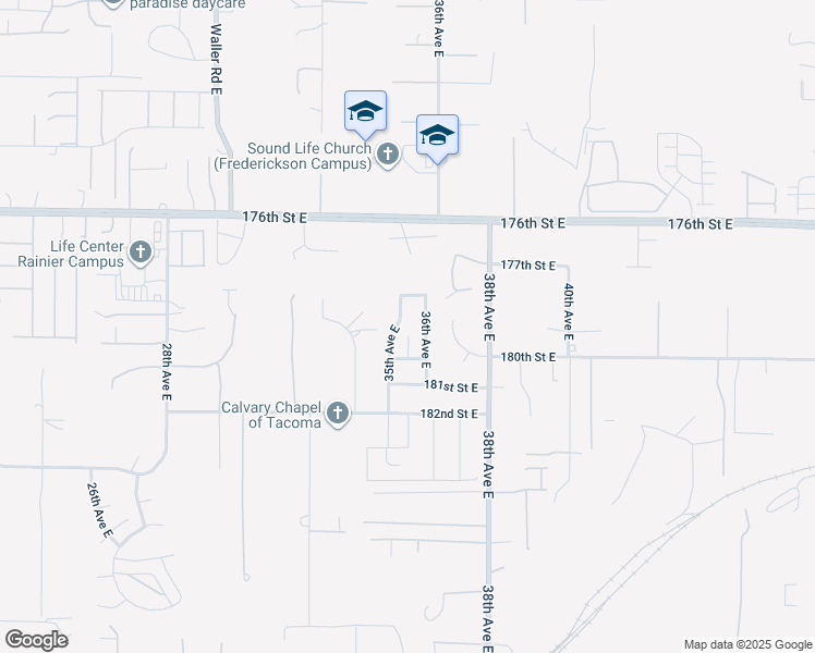 map of restaurants, bars, coffee shops, grocery stores, and more near 17827 35th Avenue East in Tacoma