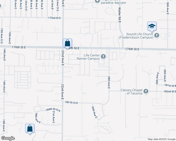 map of restaurants, bars, coffee shops, grocery stores, and more near 17902 25th Avenue Court East in Tacoma