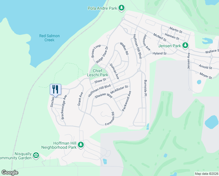 map of restaurants, bars, coffee shops, grocery stores, and more near 3125 Hoffman Hill Boulevard in DuPont