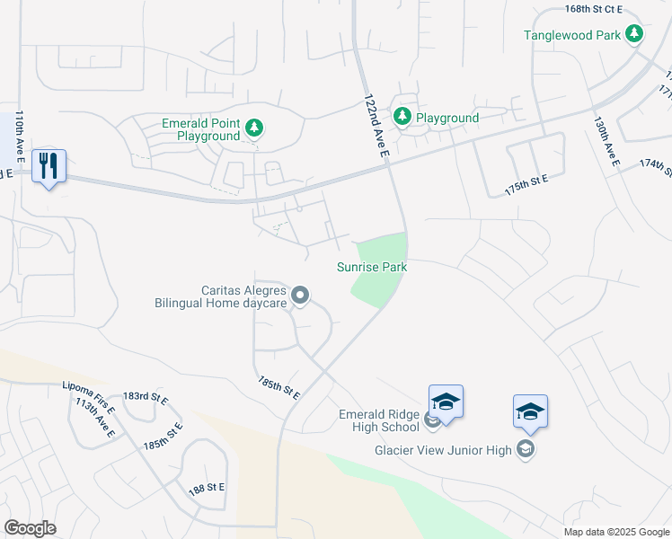 map of restaurants, bars, coffee shops, grocery stores, and more near 12013 181st Street East in Puyallup