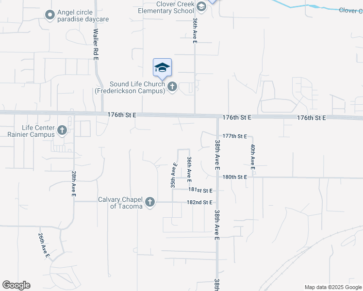 map of restaurants, bars, coffee shops, grocery stores, and more near 3509 178th Street East in Tacoma