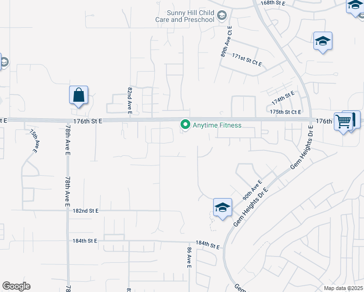 map of restaurants, bars, coffee shops, grocery stores, and more near 17702 85th Avenue Court East in Puyallup