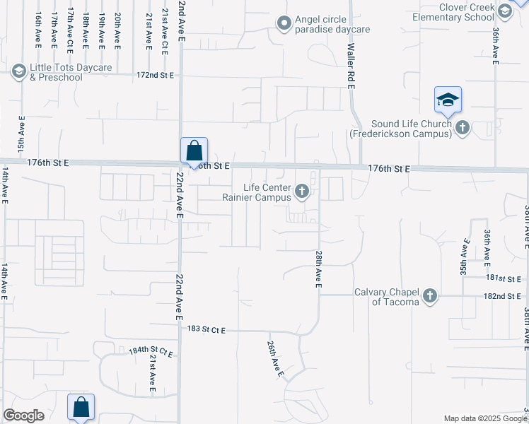 map of restaurants, bars, coffee shops, grocery stores, and more near 17718 25th Avenue Court East in Tacoma