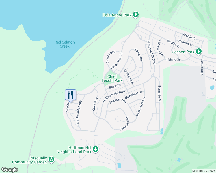 map of restaurants, bars, coffee shops, grocery stores, and more near 3192 Shaw Street in DuPont