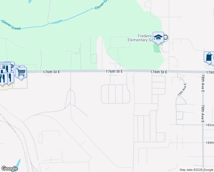 map of restaurants, bars, coffee shops, grocery stores, and more near 6619 177th Street Court East in Puyallup
