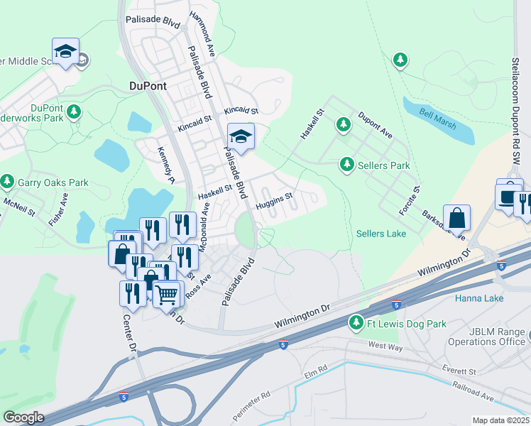 map of restaurants, bars, coffee shops, grocery stores, and more near 1460 Heron Court in DuPont