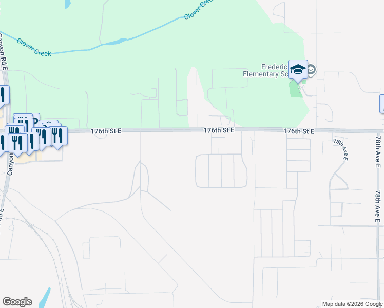 map of restaurants, bars, coffee shops, grocery stores, and more near 17702 66th Avenue Court East in Puyallup