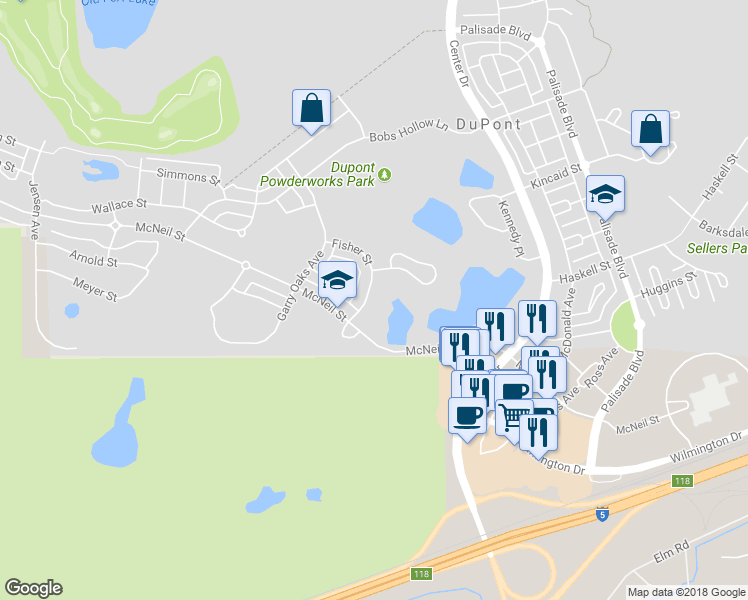 map of restaurants, bars, coffee shops, grocery stores, and more near 1818 Fisher Avenue in DuPont