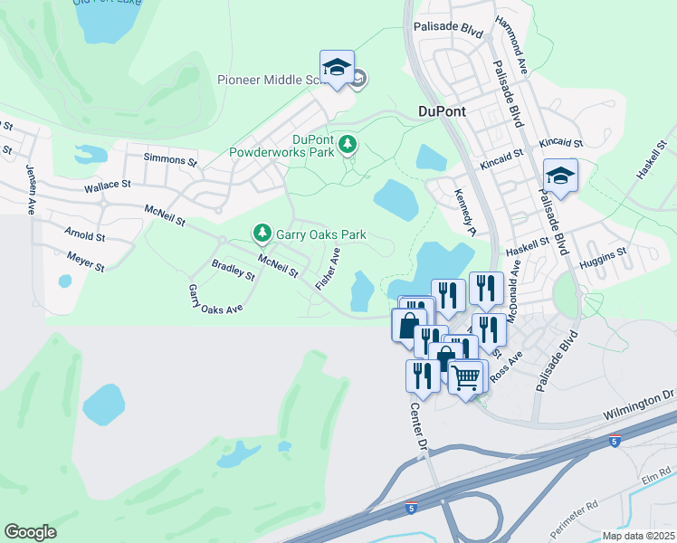 map of restaurants, bars, coffee shops, grocery stores, and more near 1818 Fisher Avenue in DuPont
