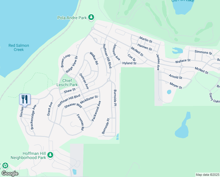 map of restaurants, bars, coffee shops, grocery stores, and more near 1695 Burnside Place in DuPont