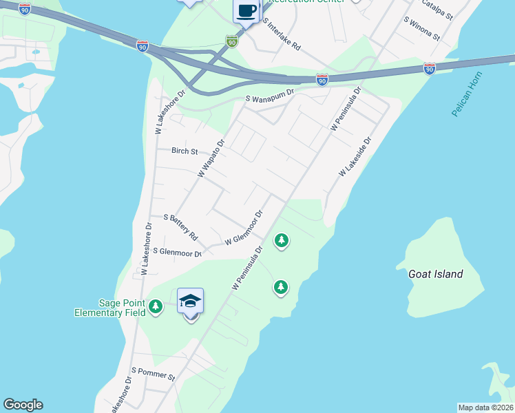 map of restaurants, bars, coffee shops, grocery stores, and more near 3408 West Glenmoor Drive in Moses Lake