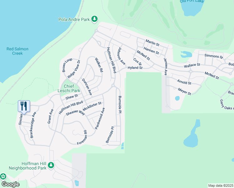 map of restaurants, bars, coffee shops, grocery stores, and more near 1673 Burnside Place in DuPont