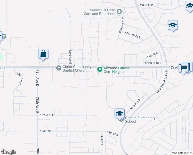 map of restaurants, bars, coffee shops, grocery stores, and more near 17702 85th Avenue Court East in Puyallup