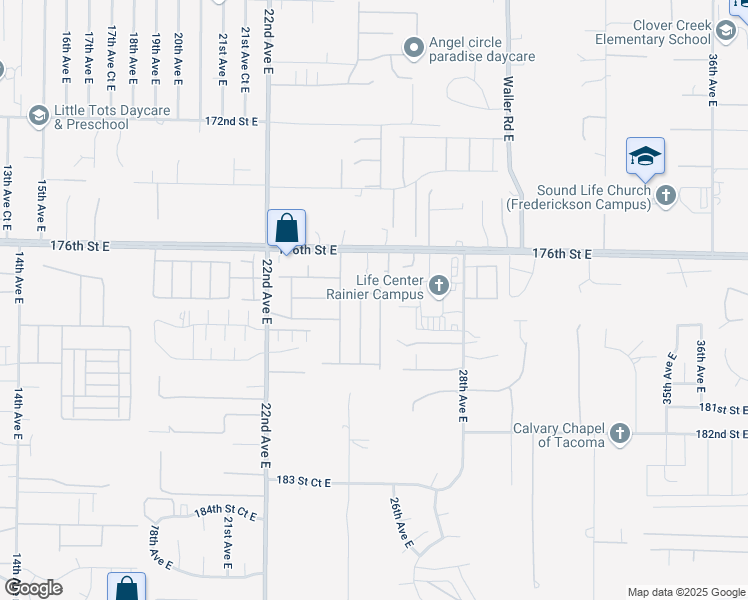 map of restaurants, bars, coffee shops, grocery stores, and more near 17718 25th Avenue Court East in Tacoma
