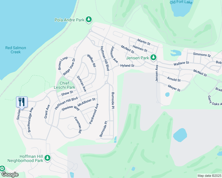 map of restaurants, bars, coffee shops, grocery stores, and more near 1695 Burnside Place in DuPont