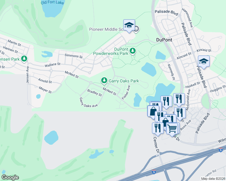 map of restaurants, bars, coffee shops, grocery stores, and more near 1946 McNeil Street in DuPont