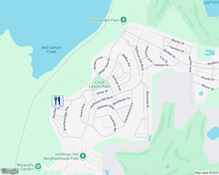 map of restaurants, bars, coffee shops, grocery stores, and more near 3122 Shaw Street in DuPont