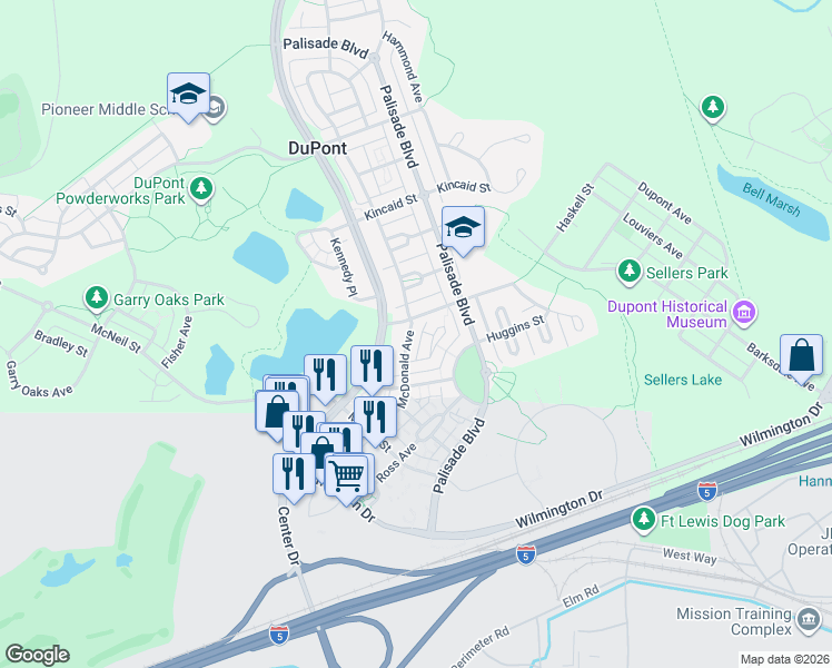 map of restaurants, bars, coffee shops, grocery stores, and more near 1537 McDonald Avenue in DuPont