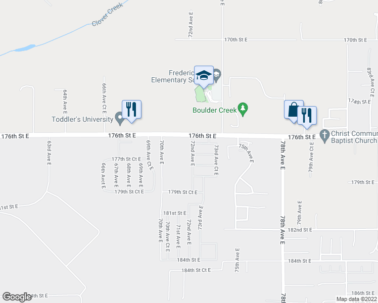 map of restaurants, bars, coffee shops, grocery stores, and more near 17626 72nd Avenue East in Puyallup