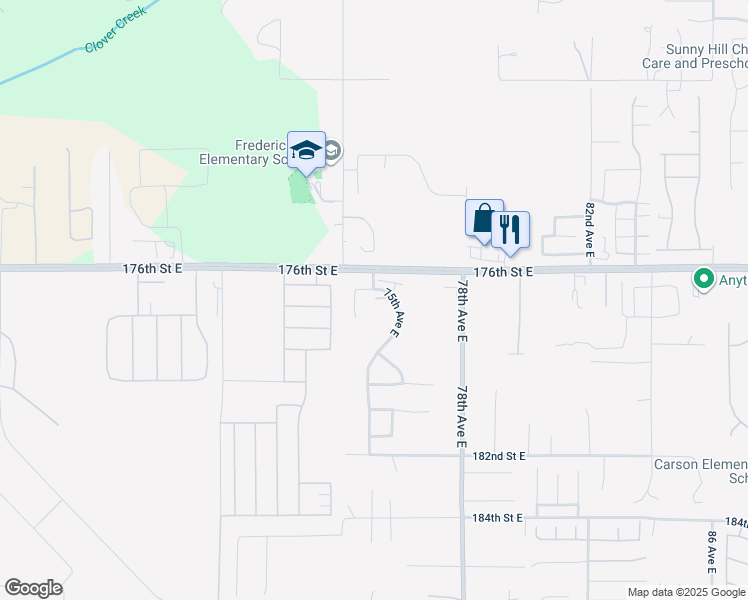 map of restaurants, bars, coffee shops, grocery stores, and more near 7510 177 th Street Court East in Puyallup