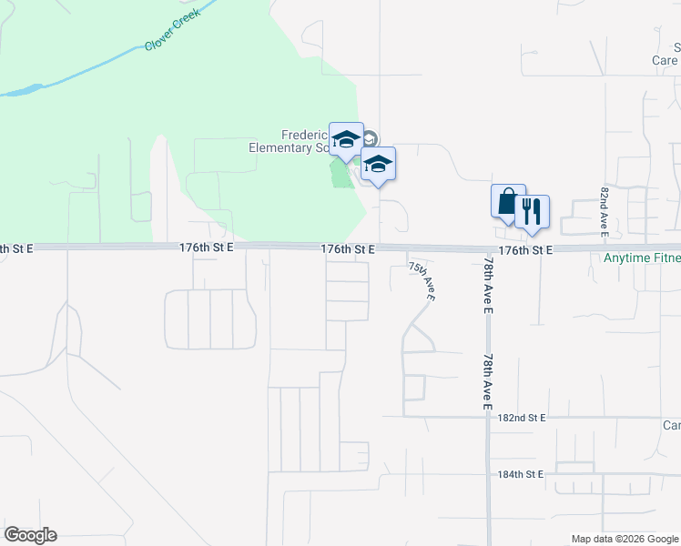 map of restaurants, bars, coffee shops, grocery stores, and more near 7249 177th Street East in Puyallup