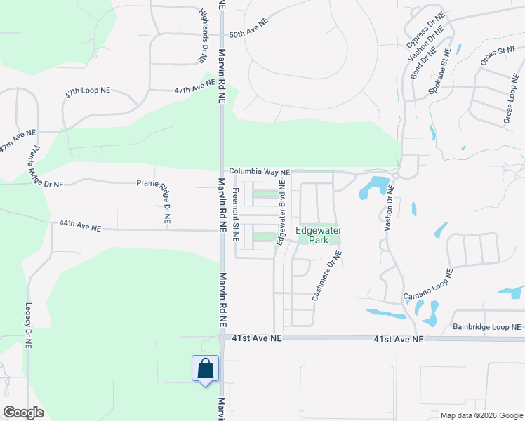 map of restaurants, bars, coffee shops, grocery stores, and more near 7621 Kodiak Avenue Northeast in Lacey